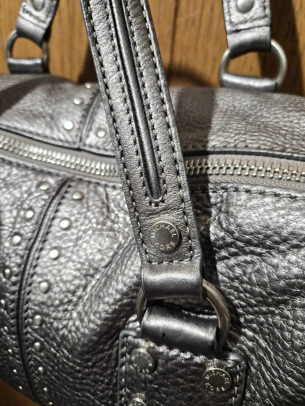 Michael Kors Ladies Pewter Astor Studded Satchel Handbag
